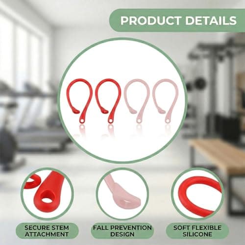 Gaomumu 4PCS Silicone Ear Hooks Wireless Earbuds, Portable Replacement Earphone Holder, Ergonomic Anti-Lost Secure Earphone Loops for Running, Cycling, Gym(Red & Pink) — view 4