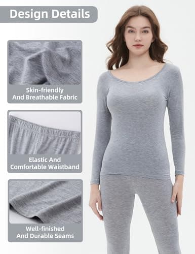 Vinconie Ladies Thermal Underwear Pyjama Set Long Sleeve Base Layer T-Shirt Top, 1 Pack Grey, M (12 14) — view 4