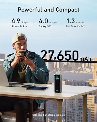 Anker Prime 27,650mAh Power Bank (250W), 3-Port Portable Charger, Smart App, Compatible with iPhone 16/15/14/13 Series, Samsung, Dell, AirPods, and More (Charging Base Not Included) — view 4