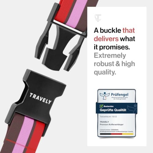 Travely® Premium Luggage Strap - Especially Eye-catching and Safe - Includes 2 Name Tags - Luggage Strap Ideal Over Cross - [Set of 2] - Colourful — view 3