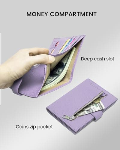 Karmiir RFID Passport Holder Travel Wallet Compact for Women, Leather Passport Cover Wallet with Card Holders SIM Slots,Zippered Coins Pocket and Cash Compartment Slim Travel Wallet, Light Purple, — view 3