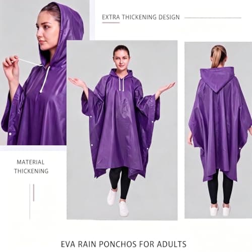 JITIFAZH Rain Poncho for Adults, 2‑Pack Reusable Waterproof Cape with Hood — view 6