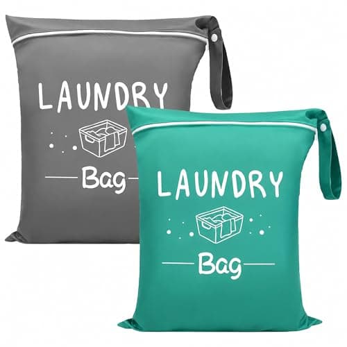 Travel Laundry Bag 2 Pack – 48x38cm Wet Bags for Swimming with Zipper & Buckle Handle – Lightweight Oxford Cloth Laundry Bags for Travelling – Wet Clothes Storage Bags for Camping Holiday Gym