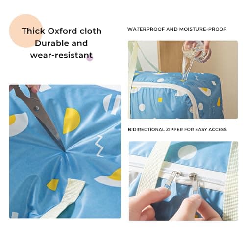 Storage Boxes With Lids，Packing Boxes Heavy Duty Oxford Organizer Bags Duvet Storage Bag 84L laundry bags Large Capacity for moving Waterproof and Dust-proof Foldable（Blue） — view 3