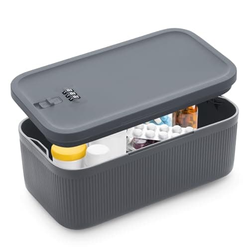 Small Lockable Storage Box with Combination Code - Secure Medicine Safe, Phone Jail, and Snack Box for Home, Fridge, Office, or Travel - Reusable BPA-Free, Portable Design (23.5 x 12.8 x 9.2cm)