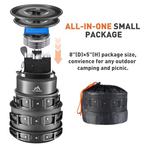 THTYBROS 27-Piece Camping Cookware Set for 2–4 People, Portable Cooking Set with Kettle, Pots & Pans, Stainless Steel Cutlery, Plates and Dishware for Trekking, Picnics and Outdoor Adventures — view 4