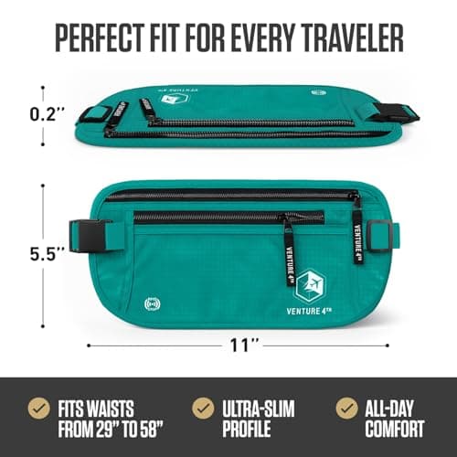 VENTURE 4TH Slim Passport Holder RFID Blocking Travel Pouch - Protect Cash, Credit Cards and Documents, Turquoise, One Size, Minimalist — view 3