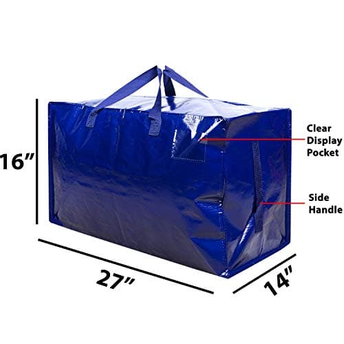 VENO 6 Pack Heavy-Duty Oversize Large Storage Bag Organizer with Zips and Tag Pocket for Moving, Clothes Storage, Laundry Bag, Packing, House Essentials, Sustainable, Water-Resistant (Blue, 6 Pack) — view 6