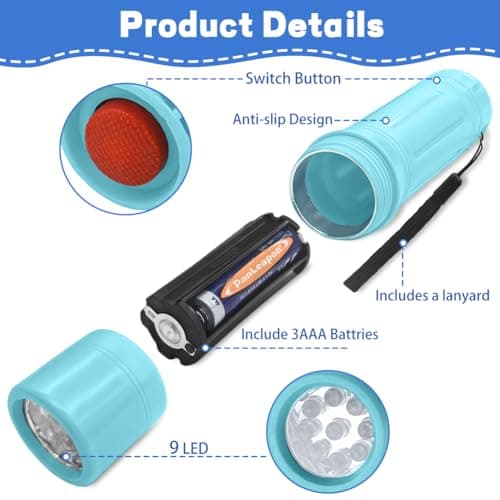 flintronic 5 Pack LED Small Torch, Mini Pocket Flashlight with 9 LEDs, Portable Torches with Lanyard, Super Bright, for Camping Hiking Outdoor Gifts, Batteries Included — view 3