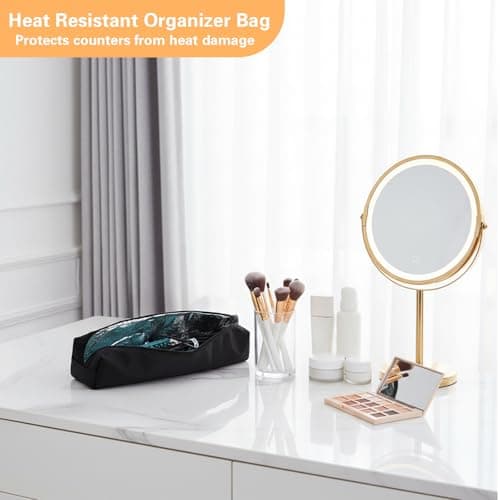 Xindojuz Professional Hot Hair Tools Travel Bag, Portable Heat Resistant Storage Organizer Case Pouch for Curling Irons, Flat Irons, Hair Dryers Women Travel Essentials (Black, 17.32" x 3.54"x 3.54") — view 4