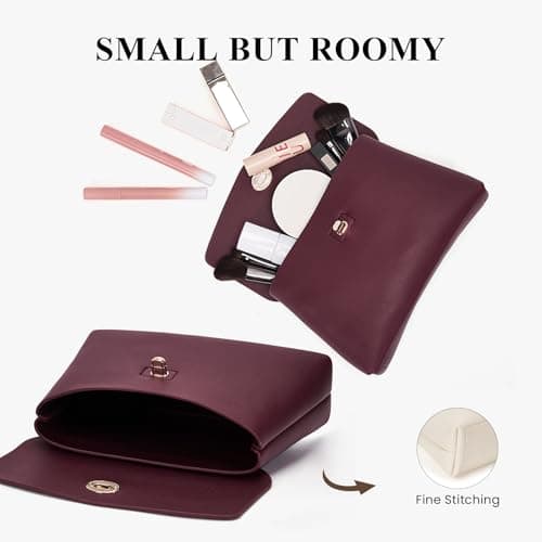 HiTotes Makeup Bag Small Makeup Pouch for Women Travel Cosmetic Pouch PU Leather Clutch Purse — view 3