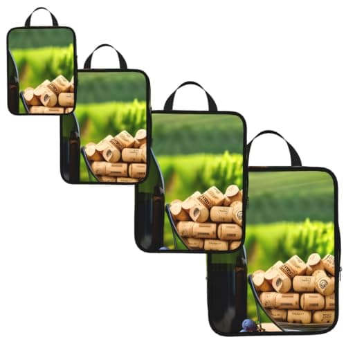 Wine Bottle Corks Grapes Print 4‑set Compression Packing Cubes, Expandable Travel Organizers Bags For Luggage Suitcase — view 2