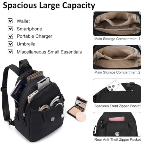 AUAUY 3 in 1 Anti-Theft Travel Tote Bag, Waterproof Oxford, Black — view 3