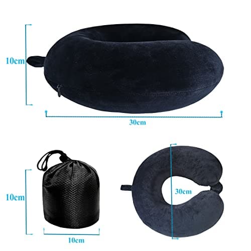 NavoX Travel Pillow Memory Foam Neck Pillow Neck Support Pillow Sleep Mask/Earplug/Pouch, Compact & Lightweight Quick Pack for Camping, Office,Flights(black) — view 5