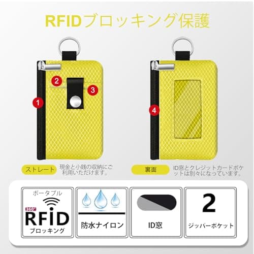 CCUMI Minimalist RFID Blocking Small Wallet with ID Window,WaterResistant Zip Id Case Wallet with Lanyard Keychain for Cards,Cash,Travel,Women,Men, Lemon Yellow, 4.53" x 2.76" x 0.39", Minimalist — view 2