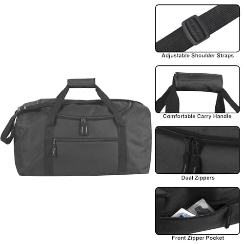 20 Inch, 40 Liter Duffel Bag for Men, Women, Teens – Travel Weekender Overnight Carry-on Shoulder Duffel Tote Bag (Black) — view 2