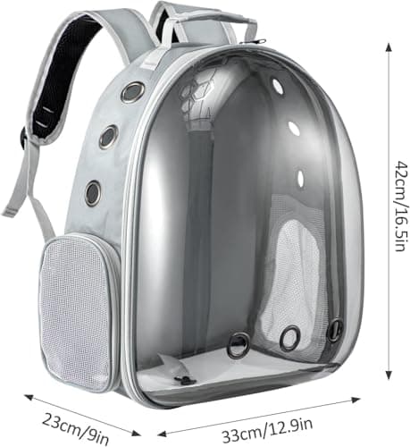 LN COZY CORNER Transparent Bubble Cat Backpack –Space Capsule Pet Carrier Backpack with Hard‑Shell Dome, Breathable Mesh & Padded Straps – Hands‑Free Travel Cat Bag Carrier (Grey) — view 2