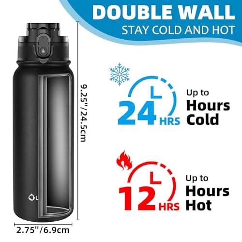 OLDLEY 600ml/20oz Stainless Steel Water Bottle Double Walled Vacuum Flask Keeps Drink Hot and Cold Leakproof BPA Free 600ML Metal Insulated Water Bottle for Sport School Work Outdoor Hiking (Black) — view 4
