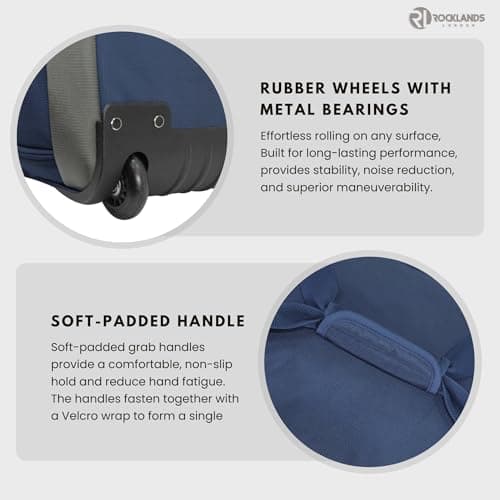 Rocklands® Lightweight Wheeled Holdall Large Duffle Trolley Suitcase Thick Heavy-Duty Cross Nylon EVA-Backed Front, Hard Base Travel Bag (Large - 32" (H82xW42xD40 cm), Navy) — view 3
