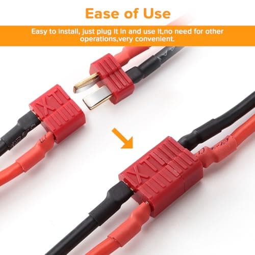Lyeteung 2 PCS Non-Slip T-Plug Connectors, Deans T Male to Female Plug Connectors Adapter with 100mm 14 AWG Silicon Wire, for RC Lipo Battery — view 4