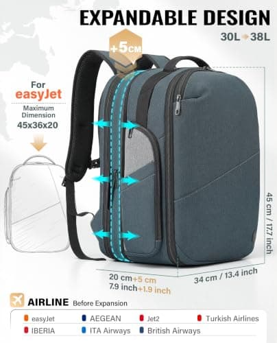 VANKEV Expandable Travel Laptop Backpack Underseat Cabin Bag For EasyJet — view 2