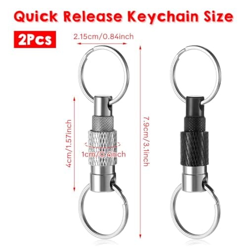 Quick Release Keyring, Detachable Keyring Quick Pull Apart Keychain with 2 Split Rings, Metal Quick Release Keyrings for Men Car Purse Bag Belt Accessories (Black Silver, 2Pack) — view 2