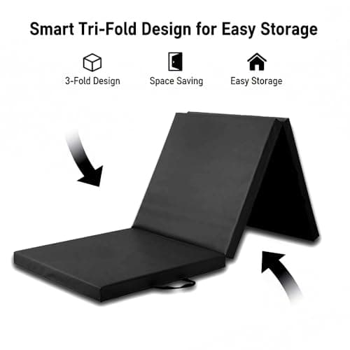 Exercise Mat – Tri-Fold PU Leather Yoga, Pilates & Gymnastics Mat, 6cm Thick Cushioned, Non-Slip, Foldable Home Gym Fitness Mat for Kids, Adults & Family Workouts (Black) — view 3