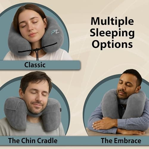 FLOWZOOM AIR Travel Neck Pillow for Airplane Inflatable Hooded Grey Size M — view 4