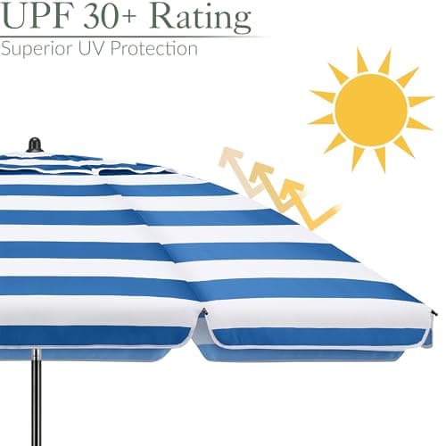 CHRISTOW Portable Beach Parasol with Bag, 2m, Blue & White Stripes — view 4
