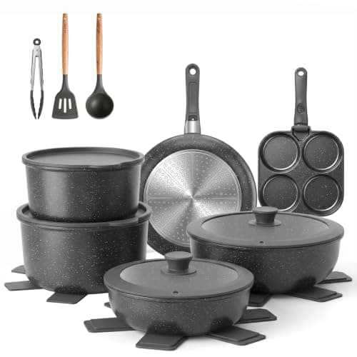 YASHE 20Pcs Nonstick Cookware Set with Detachable Handles, Oven Safe