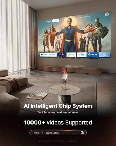 [Now with Netflix & 1800 ANSI] Smart Mini 4k Projector, VOPLLS TOF Auto Focus & Keystone Dolby Audio Projector for Bedroom, Full HD 1080P WiFi6 Bluetooth Home Movie Outdoor Portable Projectors — view 4