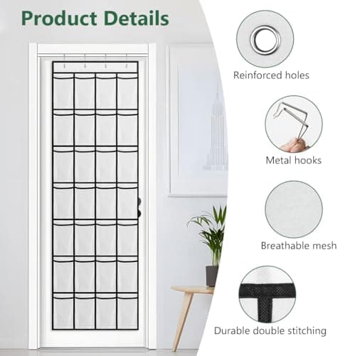 AUAUY Over the Door Shoe Storage Organiser, 28 Large Mesh Pockets — view 3