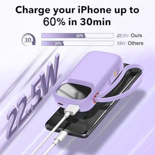 Power Bank 10000mAh Fast Charging Portable Charger with Built-in Cables PD22.5W Small USB C Battery Pack with 4 Outputs 2 Inputs Portable Backup Battery Compatible with iPhone iPad Tablets — view 4