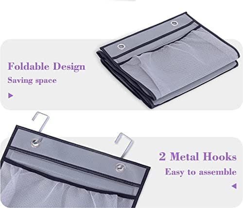 MISSLO 2 Pack Over the Door Storage Hanging Organiser with 5 Mesh Pockets Organizer for Bedroom, Bathroom, Closet, Wardrobe, Grey — view 6
