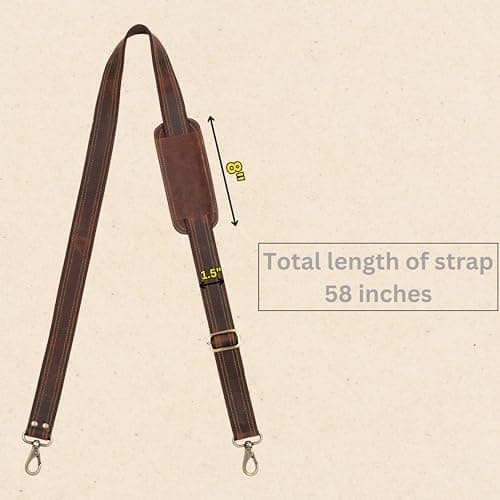 Hell Blues Bag Shoulder Strap - Genuine Leather with Brass Swivels Adjustable 57" Universal Replacement Strap for Laptop Bags, Luggage Duffel, Crossbody (145 cm) (Dark Brown) — view 3