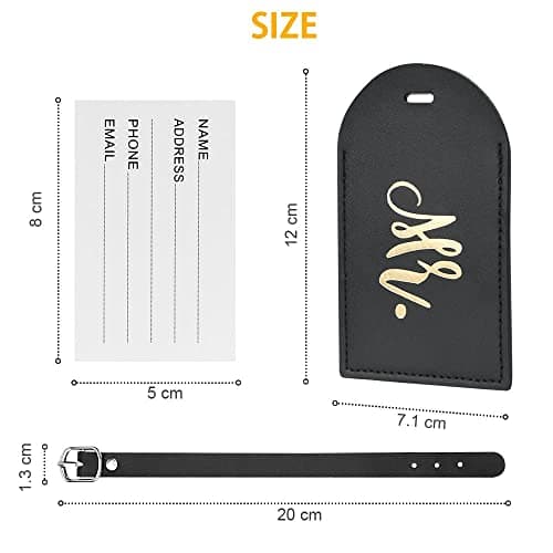 flintronic 2 Pcs Luggage Tags, Leather Baggage Labels, Suitcase ID Tag Set, Handbag Tag Labels Travel Accessories for Married Men Women Couples Wedding Travel Gift — view 2