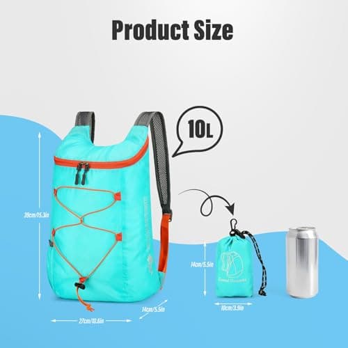 Sahunfri 2 Pcs Ultra Lightweight Backpack, Foldable Backpack Water Resistant Travel Rucksack, Multi-Functional Foldable Backpacks Womens Men For Camping, Hiking, Biking (Blue Orange) — view 6