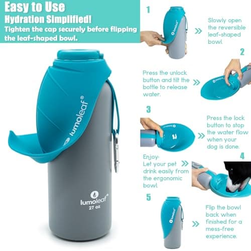 LumoLeaf Insulated Dog Water Bottle 27 oz Stainless Steel - Keep Water Cool or Warm, Portable Pet Water Bowl for Travel, Wide Mouth for Easy Ice Filling & Cleaning (Blue, 27 oz) — view 4