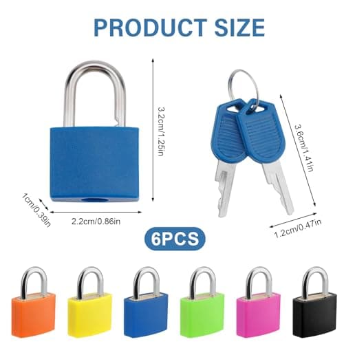 6 Pack Multicolor Luggage Locks Suitcase Locks with Keys, Small Padlocks Travel Padlocks for Luggage Bag School Gym Lockers Laptop Bag — view 2