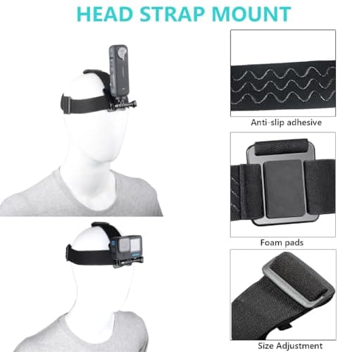 YEHOLDING 10 in 1 Action camera accessories Suitable for Insta360 X6/X5/X4 Air/X4/X3/X2/Ace Pro, Chest Strap, Head Mount, Wrist Strap, Quick Clip Mount and Floating handle, Compatible with GoPro Hero — view 3