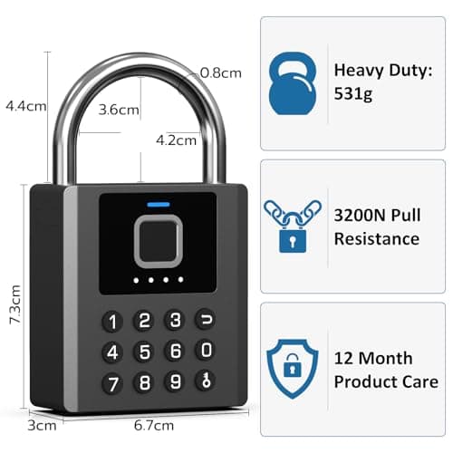 Eseesmart Fingerprint Locker Padlock - Smart Padlock with Key, Biometric Combo Lock with Padlock Bluetooth APP, Waterproof for Storage Unit Outdoor Fence Gate Shed Gym School Locker — view 3