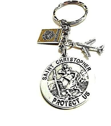 Silver Knight 'ST. CHRISTOPHER PROTECT US' Patron Saint of Travellers Passport & Aeroplane Keyring, Keychain, World Travel, Bon Voyage, Gap Year, Unisex, Bag Charm — view 5