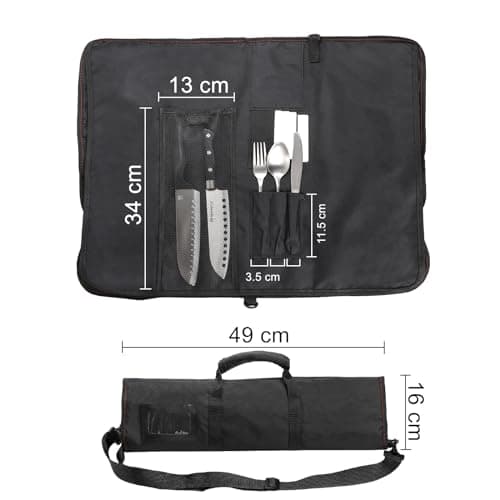 Tosnail Chef Knife Roll Bag, Heavy Duty Knife Bag with 21 Slots & 1 Large Zipper Pocket, Easy Carry Handle and Shoulder Strap, Multi-Function Knives Case for Traveling Camping Hiking — view 2