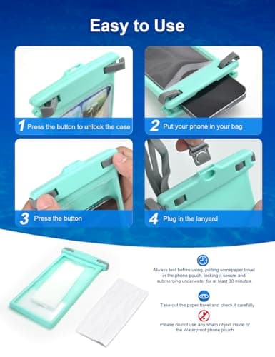wellhouse Waterproof Phone Pouch, Waterproof Phone Case for iPhone 15 14 13 12 Pro Max XS Samsung, IPX8 3D Cellphone Dry Bag Beach Essentials -Crystal Mint 1 Pack 8.0" — view 6