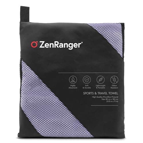 ZenRanger Microfibre Travel & Sports Towel (180 cm x 80 cm) – Highly Absorbent, Soft & Durable, Lightweight & Packable, Odour Resistant – for Camping, Hiking, Beach, Yoga, Swimming (Soft Lavender) — view 5