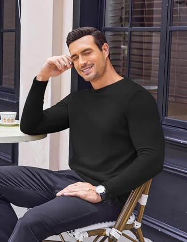 Ekouaer 3 Pack Thermal Vests for Men Long Sleeve Tops, Black/White+/Navy L — view 3