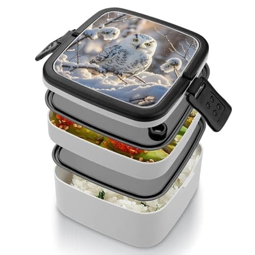 GHBNK Winter White Owl Bento Box with Spoon & Handle - Leak Proof Stackable Lunch Container for Men, Women |1000ml Detachable Compartments for Adults, Office, Travel, Safe And Bpa-Free — view 4
