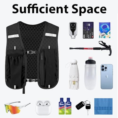 Unisex Running Vest with Phone Holder & Storage Adjustable Hydration Vest Lightweight & Breathable Running Backpack for Running Cycling Hiking (black, one size) — view 6