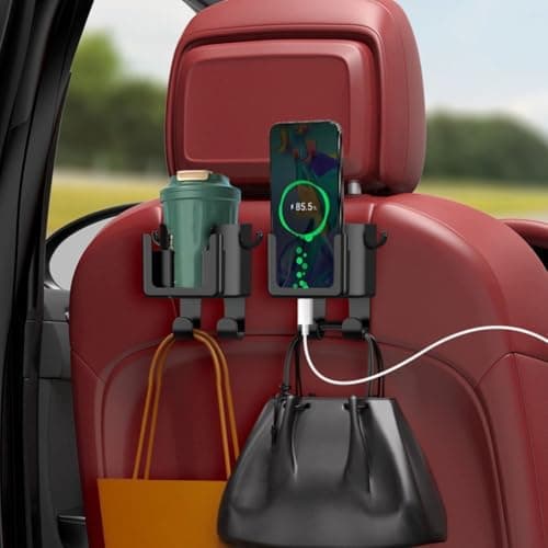 SiSinkal Car Back Seat Storage Hooks 2pcs, Adjustable Hanger Holder for Cup Phone Bag Bottle, ABS Interior Organizer for Travel Snacks Toys Baby Supplies Vehicle Fit — view 5