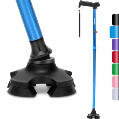 Rehand Walking Stick for Men & Women - Foldable, Adjustable, Lightweight, Self Standing Pivot Walking Stick, Soft Handle Grip, with Travel Bag, Walking Sticks for Seniors & Adults (Blue)